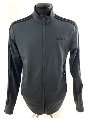 Adidas Medium Gray Black Striped Track Jacket Zip